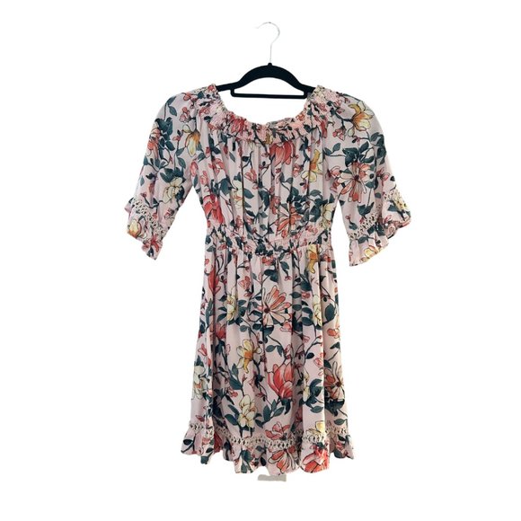 Lulu’s Hello, Darling Blush Pink Floral Print Off-the-Shoulder Dress Size XS - Picture 3 of 7